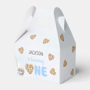 Milk and Cookies Blue 1st Birthday Party Favor Box