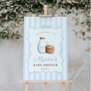 Milk and Cookies Blue Baby Shower Welcome Sign