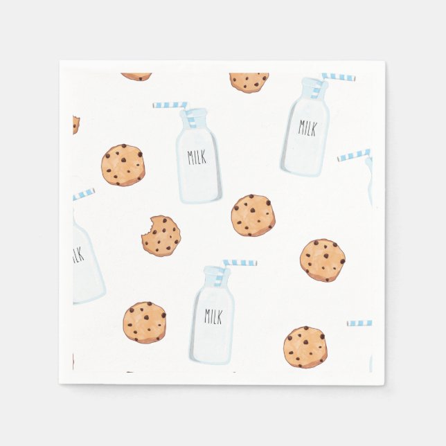 Milk and Cookies Blue Birthday Napkin (Front)