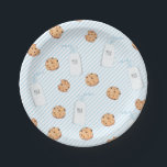 Milk and Cookies Blue Birthday Paper Plate<br><div class="desc">milk and cookies with blue straws birthday party plates</div>
