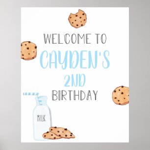 Milk and Cookies Blue Birthday Welcome Poster
