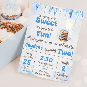 Milk And Cookies Boy 2nd Birthday Party Invitation