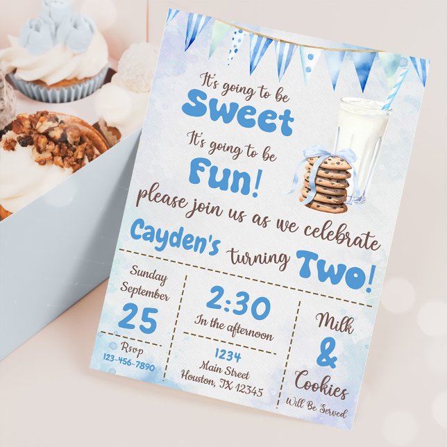 Milk And Cookies Boy 2nd Birthday Party Invitation (Creator Uploaded)