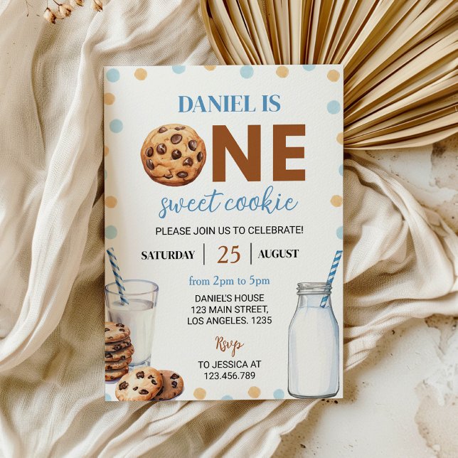 Milk And Cookies Boy First Birthday Invitation  (Creator Uploaded)