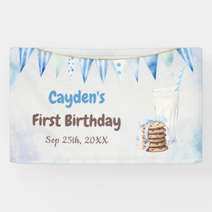 Milk and Cookies Boy First Birthday Party Banner