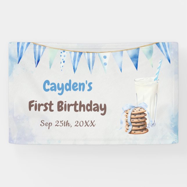 Milk and Cookies Boy First Birthday Party Banner (Horizontal)