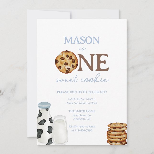 Milk and Cookies First Birthday party Invitation (Front)