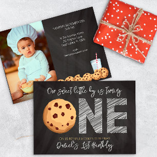 Milk and Cookies “One Sweet” First Birthday Photo  Invitation