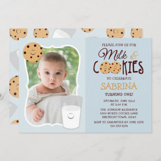 Milk and Cookies Photo Birthday Invitation