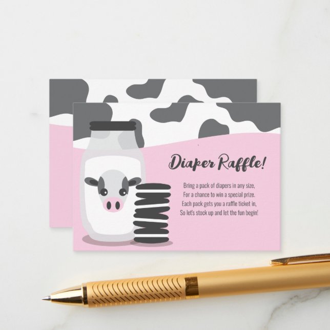 Milk and Cookies Pink Baby Shower Diaper Raffle Enclosure Card (Front/Back In Situ)