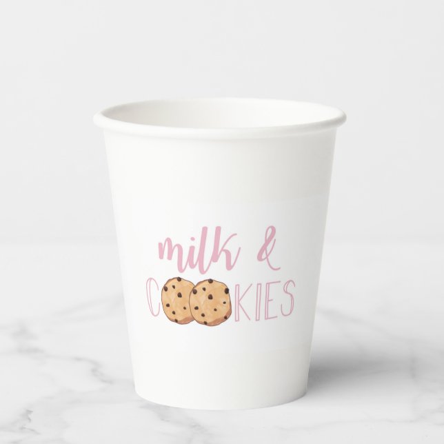 Milk and Cookies Pink Birthday Paper Cups (Front)