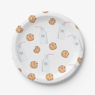 Milk and Cookies Pink Birthday Paper Plate