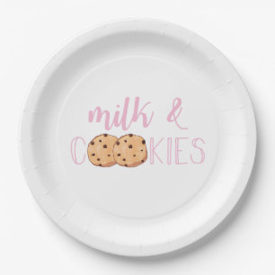 Milk and Cookies Pink Birthday Party Paper Plate