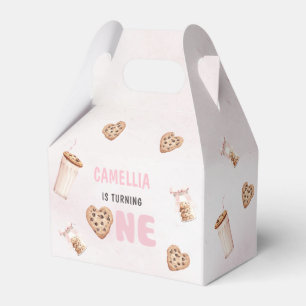 Milk and Cookies Pink First Birthday Party Favor Box