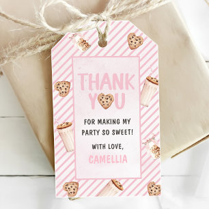 Milk and Cookies Pink First Birthday Party Gift Tags