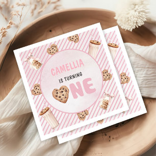 Milk and Cookies Pink First Birthday Party Napkin