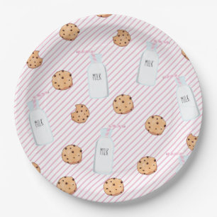 Milk and Cookies Pink stripes Birthday Party Paper Plate