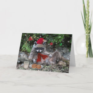 Milk and Cookies Raccoon Christmas Holiday Card