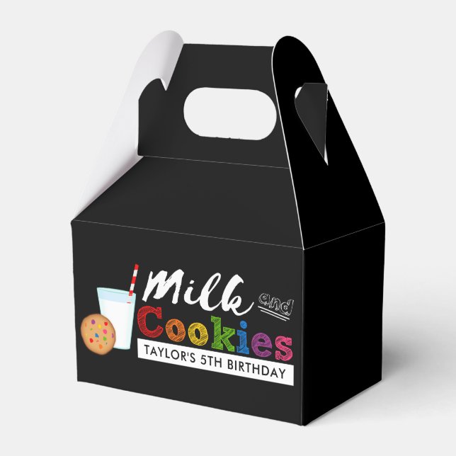 Milk and Cookies Rainbow Birthday Party Favor Box (Front Side)