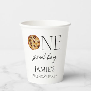 Milk and Cookies Sweet One Boy Birthday Paper Cups