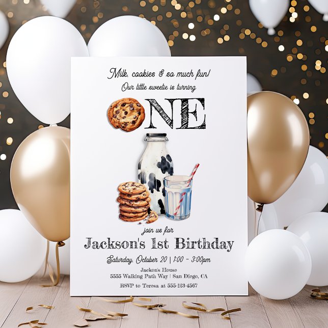 Milk and Cookies Turning One Birthday Party Invitation (Creator Uploaded)
