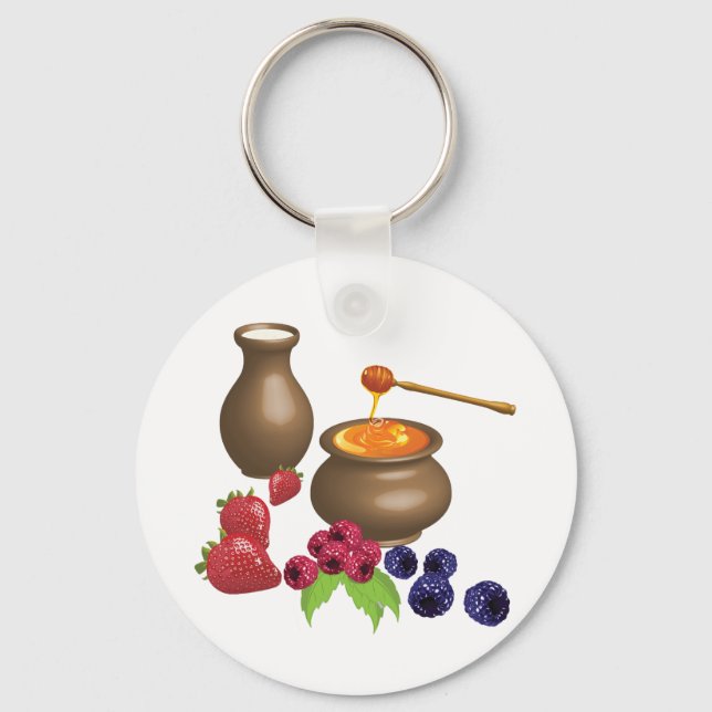 Milk and Honey with Berries Rustic Food Keychain (Front)
