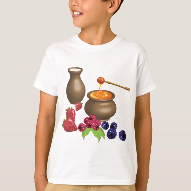 Milk and Honey with Berries Rustic Food T-Shirt (Front)