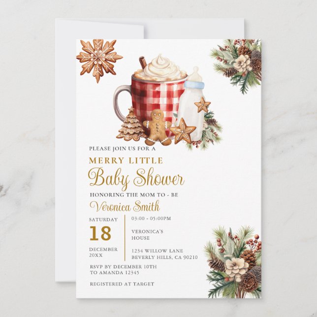 Milk bottle A Merry Little Baby Shower Gingerbread Invitation (Front)