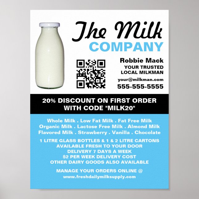 Milk Bottle Design, Milkman/Woman Delivery Poster (Front)