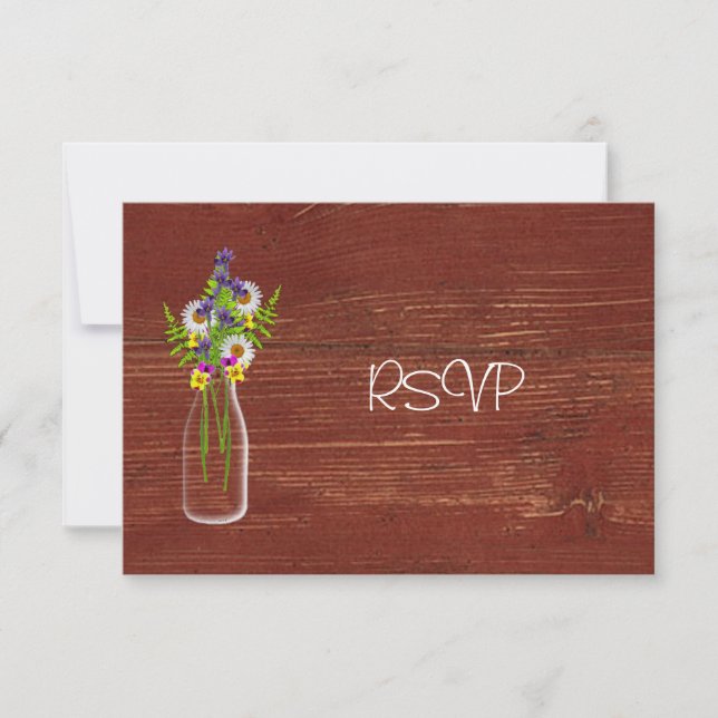 Milk Bottle Of Wildflowers Reception RSVP Invitation (Front)
