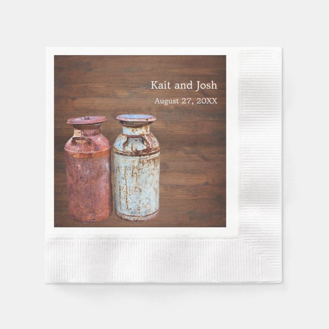 Milk Cans Country Wedding Rustic Old Farm Budget Napkin (Front)