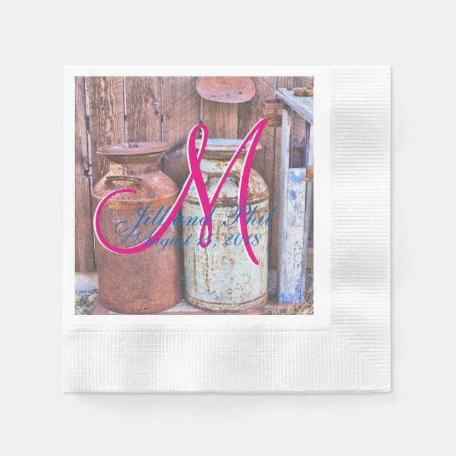 Milk Cans Vintage Metal Rustic Antique Monogram Napkin (Front)