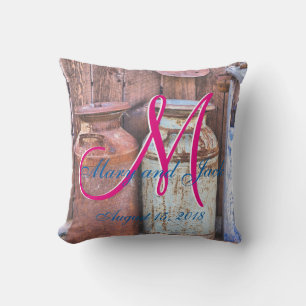 Milk Cans Vintage Metal Rustic Antique Monogram Throw Pillow