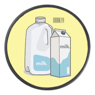 Milk cartoon illustration hockey puck