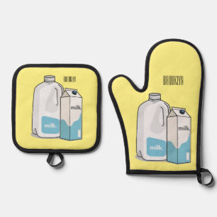 Milk cartoon illustration oven mitt & pot holder set