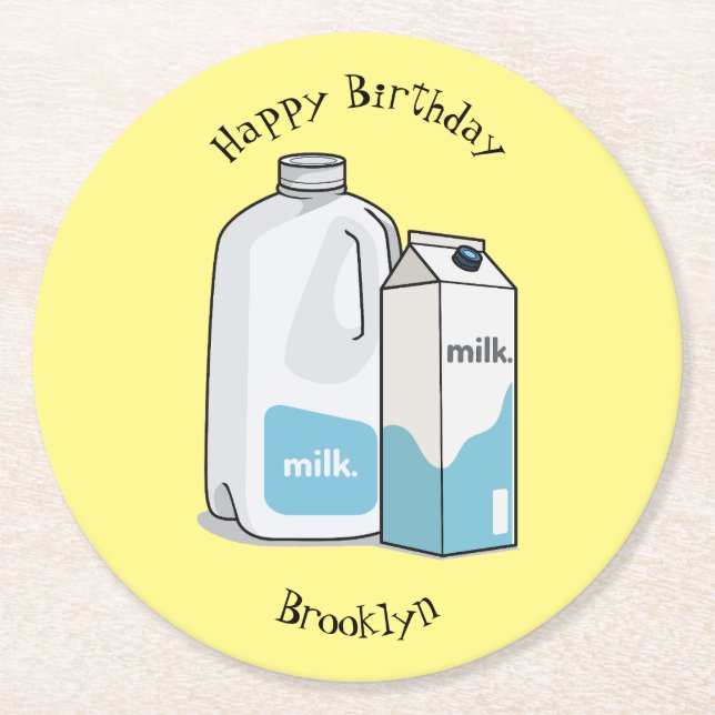 Milk cartoon illustration round paper coaster (Front)