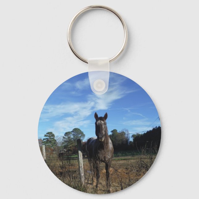 Milk Chocolate Brown Horse in Blue Keychain (Front)