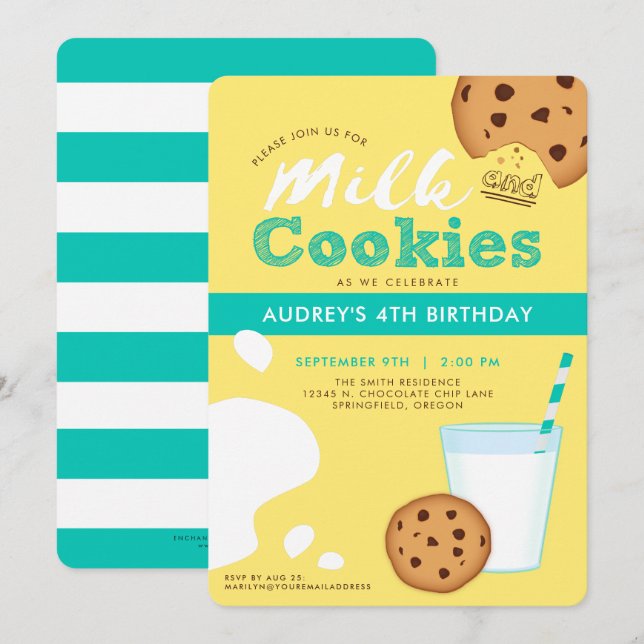 Milk & Chocolate Chip Cookies Birthday Invitation (Front/Back)
