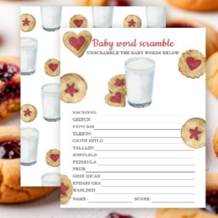 Milk & cookies baby shower Baby word scramble game
