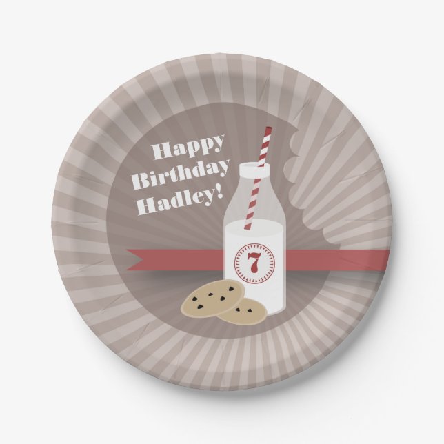 Milk + Cookies Birthday - Chocolate Chip Red Paper Plate (Front)