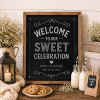 Milk & Cookies Chalkboard Birthday Welcome Poster