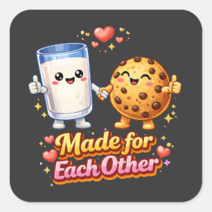 Milk & Cookies – Made for Each Other Cute Food Square Sticker