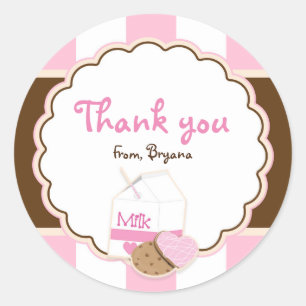Milk & Cookies Pink Brown Birthday Party Sticker