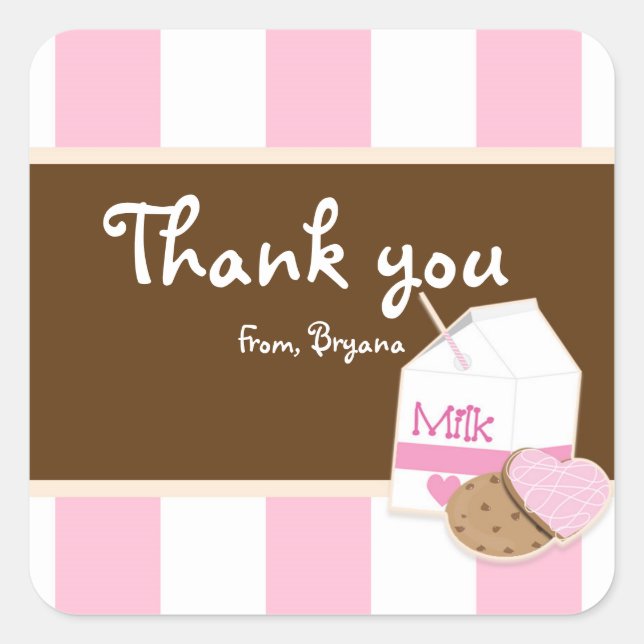 Milk & Cookies Pink Brown Birthday Party Sticker (Front)
