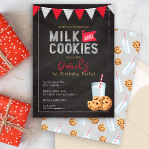 Milk & Cookies Vintage Blackboard Birthday Invitat Invitation
