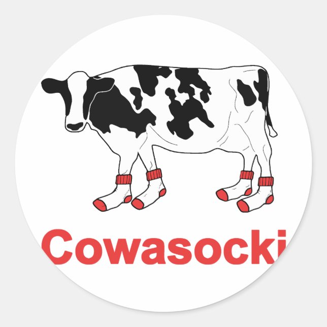Milk Cow in Socks - Cowasocki Cow A Socky Classic Round Sticker (Front)