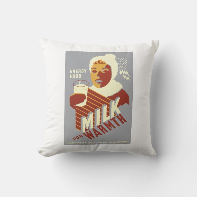Milk for Warmth Throw Pillow (Front)