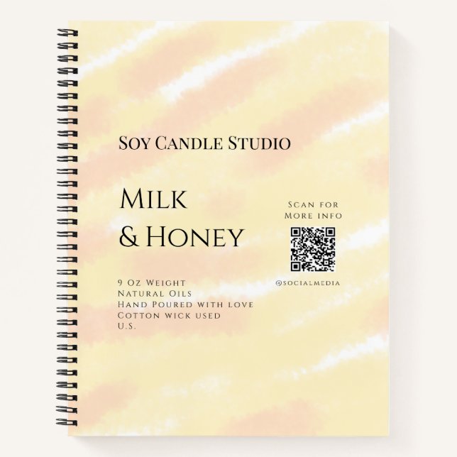 Milk honey soy candle business add q r code tex notebook (Front)