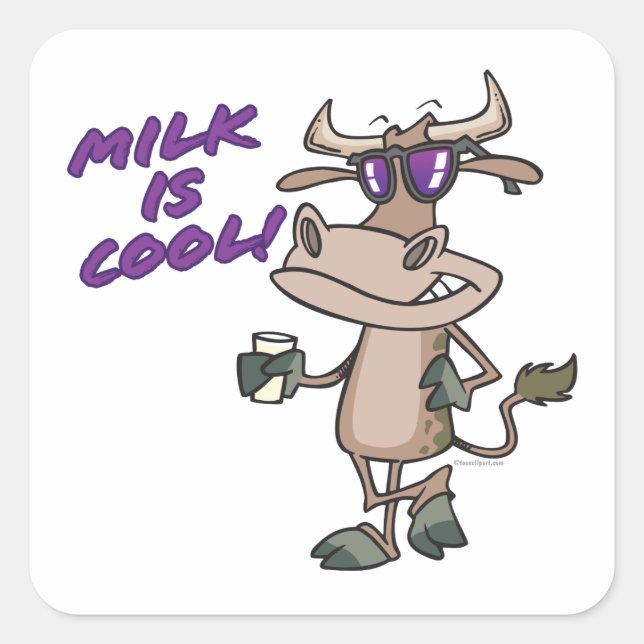 milk is cool funny cute cow cartoon square sticker (Front)