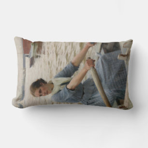 Milk Maid on a Rowing Boat (by Albert Edelfelt) Lumbar Pillow